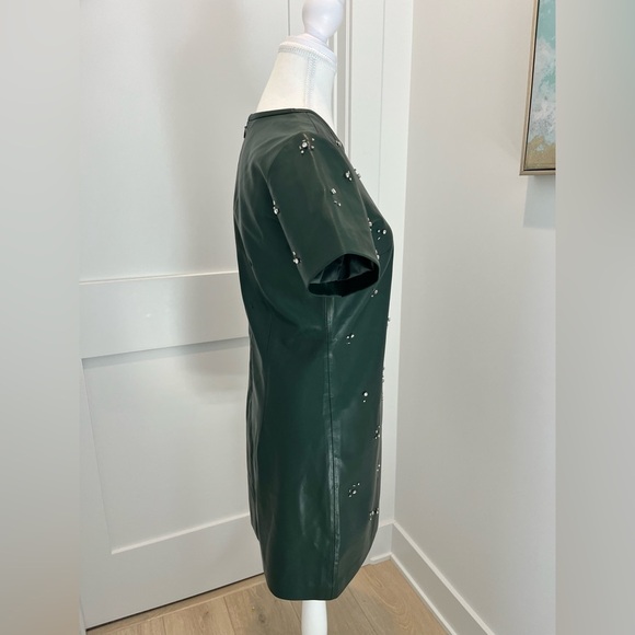 J Crew Collection mini dress in army green embellished faux leather NEW size 0 - Picture 6 of 13